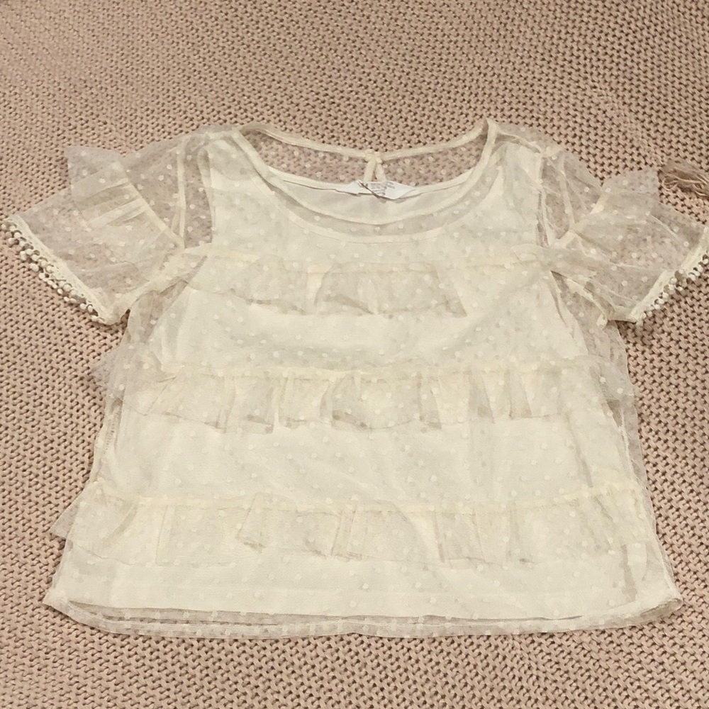 H&M Kids Cream Tulle Ruffle Blouse kt2